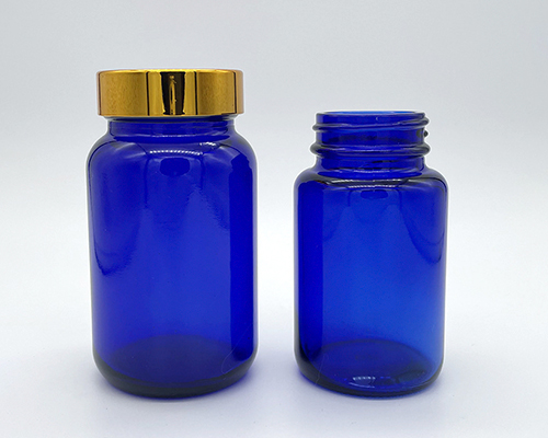 Cobalt Glass Medicine Bottles with Caps