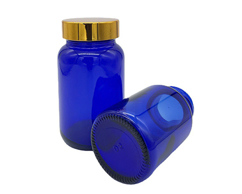 Wide Mouth Cobalt Blue Glass Medicine Bottles