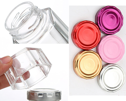 Custom Hexagonal Glass Jar and Lids