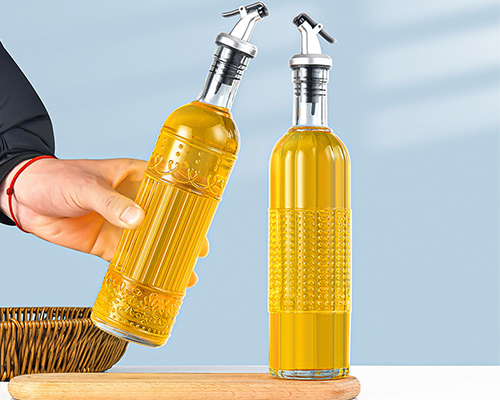 Embossed Glass Oil Bottles With Pourer